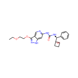 CCOCCOc1n[nH]c2cc(NC(=O)N[C@@H](c3ccccc3)C3(O)CCC3)ncc12 ZINC001772651775