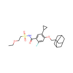 CCOCCS(=O)(=O)NC(=O)c1cc(C2CC2)c(OCC23CC4CC(CC(C4)C2)C3)cc1F ZINC000225245826