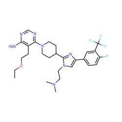 CCOCCc1c(N)ncnc1N1CCC(c2nc(-c3ccc(F)c(C(F)(F)F)c3)cn2CCN(C)C)CC1 ZINC000218686691