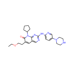 CCOCCc1cc2cnc(Nc3ccc(N4CCNCC4)cn3)nc2n(C2CCCC2)c1=O ZINC000013641613