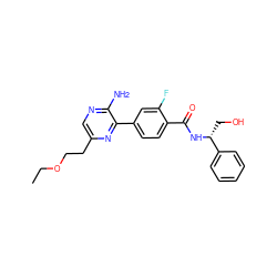 CCOCCc1cnc(N)c(-c2ccc(C(=O)N[C@H](CO)c3ccccc3)c(F)c2)n1 ZINC001772630270