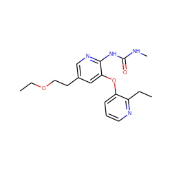 CCOCCc1cnc(NC(=O)NC)c(Oc2cccnc2CC)c1 ZINC000299818736