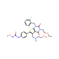 CCOCCn1c(=O)c2c(CN(C)CCOC)c(-c3ccc(NC(=O)NOC)cc3)sc2n(Cc2c(F)cccc2F)c1=O ZINC000072109384