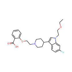 CCOCCn1cc(C2CCN(CCOc3ccccc3C(=O)O)CC2)c2ccc(F)cc21 ZINC000013586249