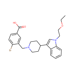 CCOCCn1cc(C2CCN(Cc3cc(C(=O)O)ccc3Br)CC2)c2ccccc21 ZINC000013586279