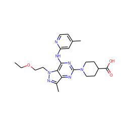 CCOCCn1nc(C)c2nc(N3CCC(C(=O)O)CC3)nc(Nc3cc(C)ccn3)c21 ZINC000049069020