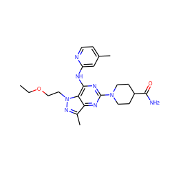 CCOCCn1nc(C)c2nc(N3CCC(C(N)=O)CC3)nc(Nc3cc(C)ccn3)c21 ZINC000049112979