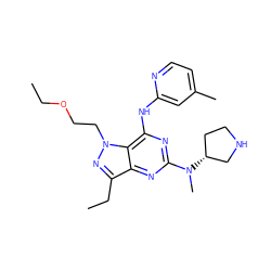 CCOCCn1nc(CC)c2nc(N(C)[C@@H]3CCNC3)nc(Nc3cc(C)ccn3)c21 ZINC000049112674