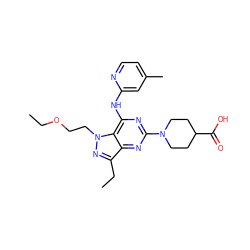 CCOCCn1nc(CC)c2nc(N3CCC(C(=O)O)CC3)nc(Nc3cc(C)ccn3)c21 ZINC000034985637