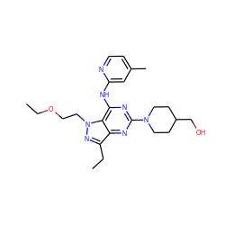 CCOCCn1nc(CC)c2nc(N3CCC(CO)CC3)nc(Nc3cc(C)ccn3)c21 ZINC000035934329