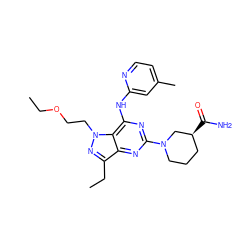 CCOCCn1nc(CC)c2nc(N3CCC[C@H](C(N)=O)C3)nc(Nc3cc(C)ccn3)c21 ZINC000049126233