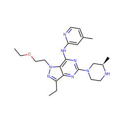 CCOCCn1nc(CC)c2nc(N3CCN[C@H](C)C3)nc(Nc3cc(C)ccn3)c21 ZINC000049088965