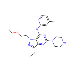 CCOCCn1nc(CC)c2nc(N3CCNCC3)nc(Nc3cc(C)ccn3)c21 ZINC000049071637