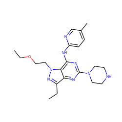 CCOCCn1nc(CC)c2nc(N3CCNCC3)nc(Nc3ccc(C)cn3)c21 ZINC000035901494