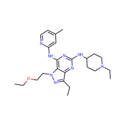 CCOCCn1nc(CC)c2nc(NC3CCN(CC)CC3)nc(Nc3cc(C)ccn3)c21 ZINC000049069742