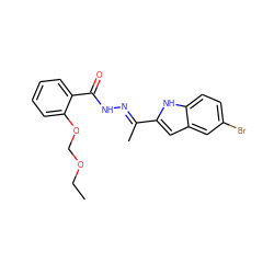 CCOCOc1ccccc1C(=O)N/N=C(\C)c1cc2cc(Br)ccc2[nH]1 ZINC000095563764