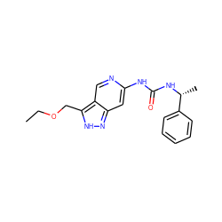 CCOCc1[nH]nc2cc(NC(=O)N[C@H](C)c3ccccc3)ncc12 ZINC000219752820