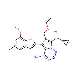 CCOCc1c(-c2cc3cc(C)cc(OC)c3s2)c2c(N)ncnn2c1[C@H](O)C1CC1 ZINC000220095675