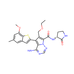 CCOCc1c(-c2cc3cc(C)cc(OC)c3s2)c2c(N)ncnn2c1C(=O)N[C@@H]1CCNC1=O ZINC000218074026