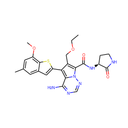 CCOCc1c(-c2cc3cc(C)cc(OC)c3s2)c2c(N)ncnn2c1C(=O)N[C@H]1CCNC1=O ZINC000220393653