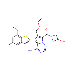 CCOCc1c(-c2cc3cc(C)cc(OC)c3s2)c2c(N)ncnn2c1C(=O)N1CC(O)C1 ZINC000220098322