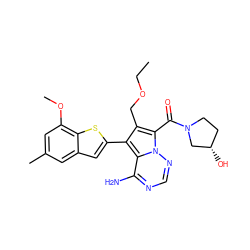 CCOCc1c(-c2cc3cc(C)cc(OC)c3s2)c2c(N)ncnn2c1C(=O)N1CC[C@H](O)C1 ZINC000220098077