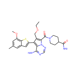 CCOCc1c(-c2cc3cc(C)cc(OC)c3s2)c2c(N)ncnn2c1C(=O)N1CCC(C(N)=O)CC1 ZINC000220097686