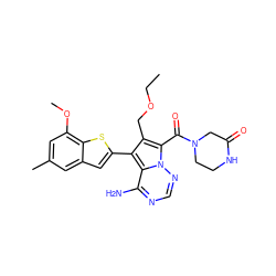 CCOCc1c(-c2cc3cc(C)cc(OC)c3s2)c2c(N)ncnn2c1C(=O)N1CCNC(=O)C1 ZINC000218060260