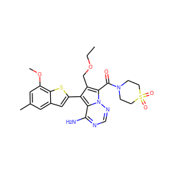 CCOCc1c(-c2cc3cc(C)cc(OC)c3s2)c2c(N)ncnn2c1C(=O)N1CCS(=O)(=O)CC1 ZINC000220098614