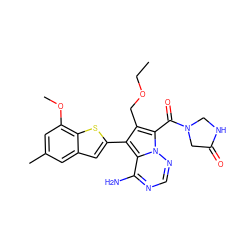 CCOCc1c(-c2cc3cc(C)cc(OC)c3s2)c2c(N)ncnn2c1C(=O)N1CNC(=O)C1 ZINC000220097977