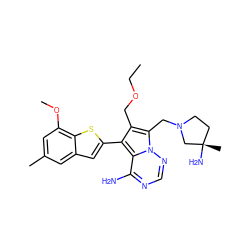 CCOCc1c(-c2cc3cc(C)cc(OC)c3s2)c2c(N)ncnn2c1CN1CC[C@](C)(N)C1 ZINC000217840091