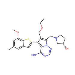 CCOCc1c(-c2cc3cc(C)cc(OC)c3s2)c2c(N)ncnn2c1CN1CC[C@H](O)C1 ZINC000220096464