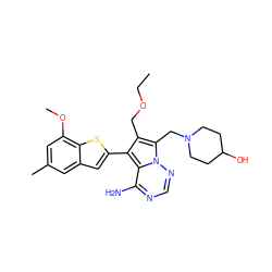 CCOCc1c(-c2cc3cc(C)cc(OC)c3s2)c2c(N)ncnn2c1CN1CCC(O)CC1 ZINC000220096201