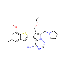 CCOCc1c(-c2cc3cc(C)cc(OC)c3s2)c2c(N)ncnn2c1CN1CCCC1 ZINC000220096028