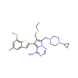 CCOCc1c(-c2cc3cc(C)cc(OC)c3s2)c2c(N)ncnn2c1CN1CCN(C2CC2)CC1 ZINC000220096377