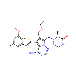 CCOCc1c(-c2cc3cc(C)cc(OC)c3s2)c2c(N)ncnn2c1CN1CCNC(=O)[C@@H]1C ZINC000220096917