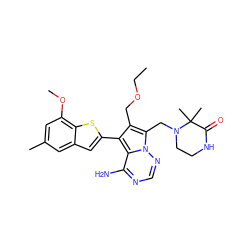 CCOCc1c(-c2cc3cc(C)cc(OC)c3s2)c2c(N)ncnn2c1CN1CCNC(=O)C1(C)C ZINC000220095934