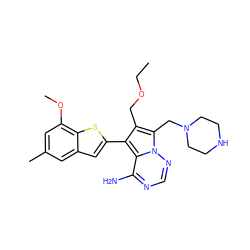 CCOCc1c(-c2cc3cc(C)cc(OC)c3s2)c2c(N)ncnn2c1CN1CCNCC1 ZINC000207345718