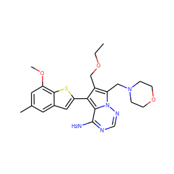 CCOCc1c(-c2cc3cc(C)cc(OC)c3s2)c2c(N)ncnn2c1CN1CCOCC1 ZINC000207342523