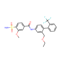 CCOCc1cc(NC(=O)c2ccc(S(N)(=O)=O)c(OC)c2)ccc1-c1ccccc1C(F)(F)F ZINC001772630568