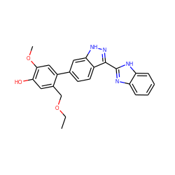 CCOCc1cc(O)c(OC)cc1-c1ccc2c(-c3nc4ccccc4[nH]3)n[nH]c2c1 ZINC000166681403