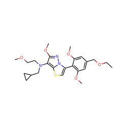 CCOCc1cc(OC)c(-c2csc3c(N(CCOC)CC4CC4)c(OC)nn23)c(OC)c1 ZINC000096172568