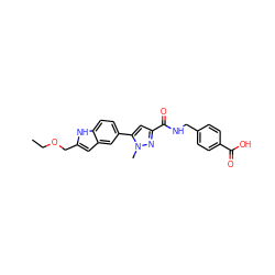 CCOCc1cc2cc(-c3cc(C(=O)NCc4ccc(C(=O)O)cc4)nn3C)ccc2[nH]1 ZINC000073163237