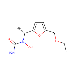 CCOCc1ccc([C@@H](C)N(O)C(N)=O)o1 ZINC000026143430