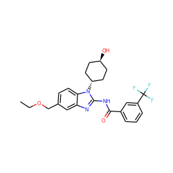 CCOCc1ccc2c(c1)nc(NC(=O)c1cccc(C(F)(F)F)c1)n2[C@H]1CC[C@H](O)CC1 ZINC001772619331