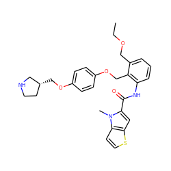 CCOCc1cccc(NC(=O)c2cc3sccc3n2C)c1COc1ccc(OC[C@@H]2CCNC2)cc1 ZINC000584905208