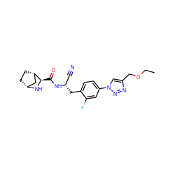 CCOCc1cn(-c2ccc(C[C@@H](C#N)NC(=O)[C@H]3N[C@@H]4CC[C@H]3C4)c(F)c2)nn1 ZINC000219297029