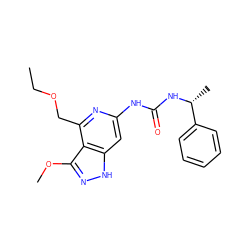 CCOCc1nc(NC(=O)N[C@H](C)c2ccccc2)cc2[nH]nc(OC)c12 ZINC001772583552