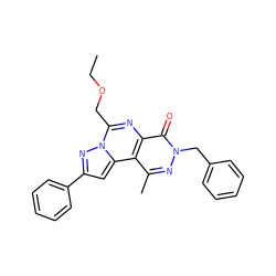 CCOCc1nc2c(=O)n(Cc3ccccc3)nc(C)c2c2cc(-c3ccccc3)nn12 ZINC000028521530