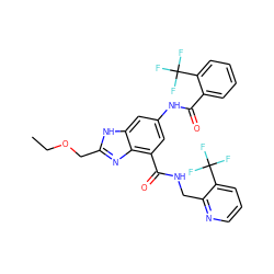 CCOCc1nc2c(C(=O)NCc3ncccc3C(F)(F)F)cc(NC(=O)c3ccccc3C(F)(F)F)cc2[nH]1 ZINC000218697140